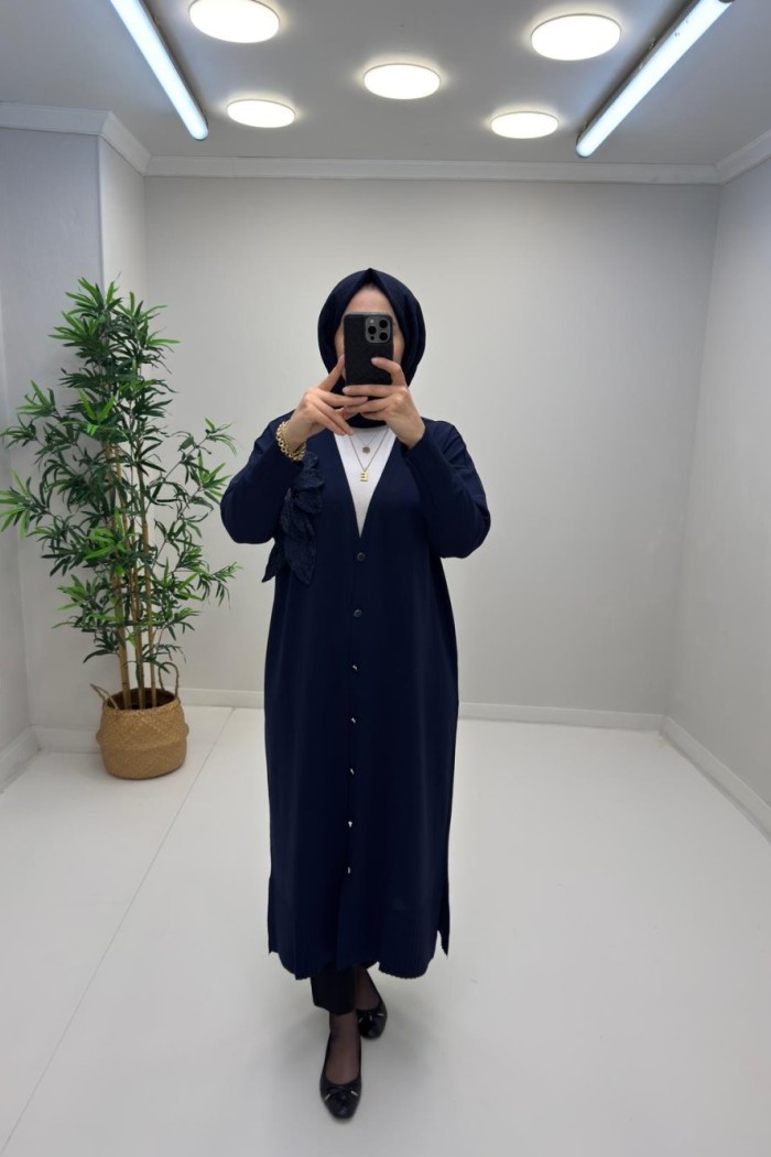Gül Detay Merserize Hırka Lacivert