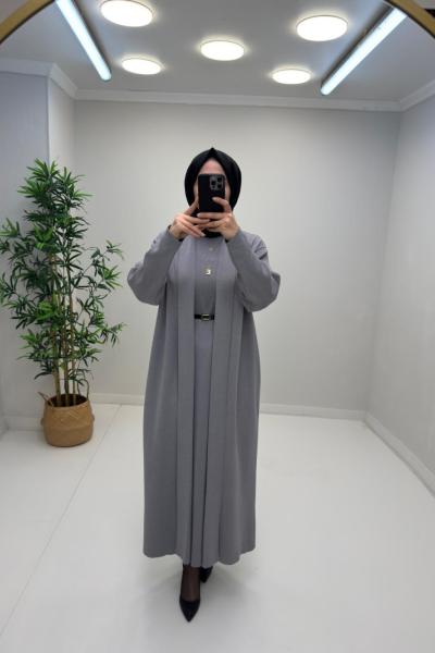 Bera İç Elbiseli Hırka Takım Gri