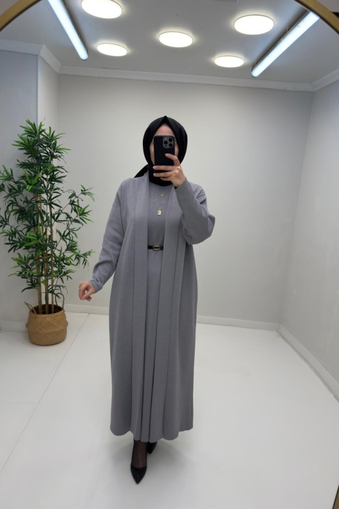 Bera İç Elbiseli Hırka Takım Gri