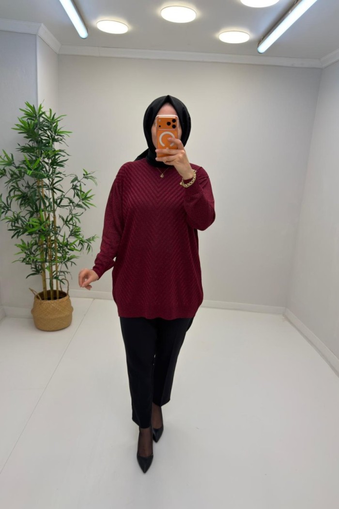 Simli Merserize Tunik Bordo