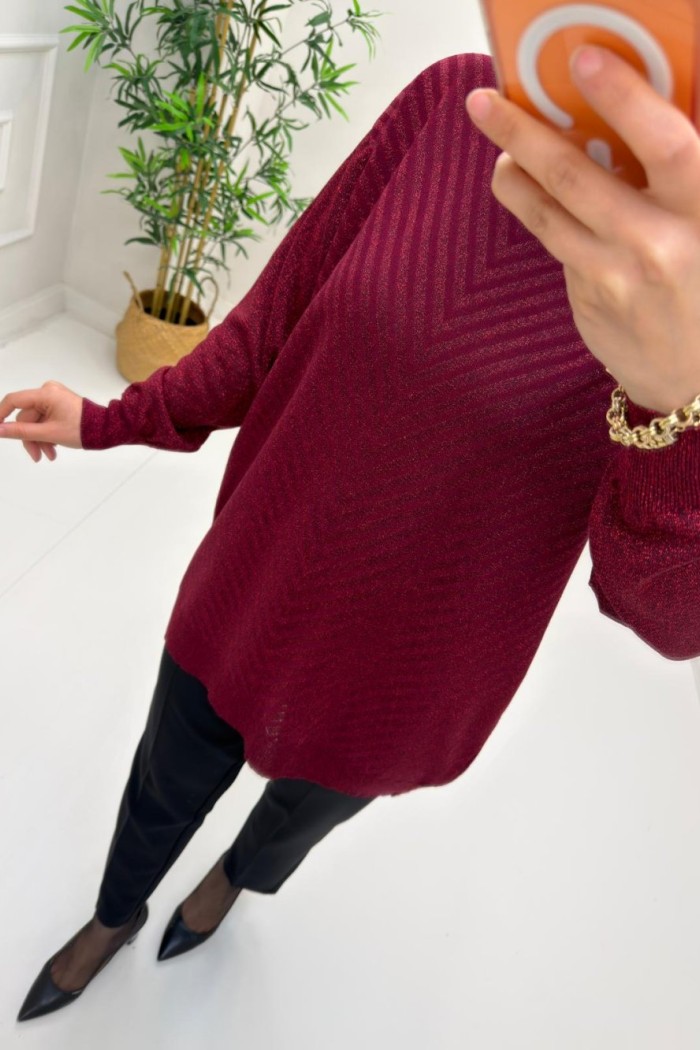Simli Merserize Tunik Bordo