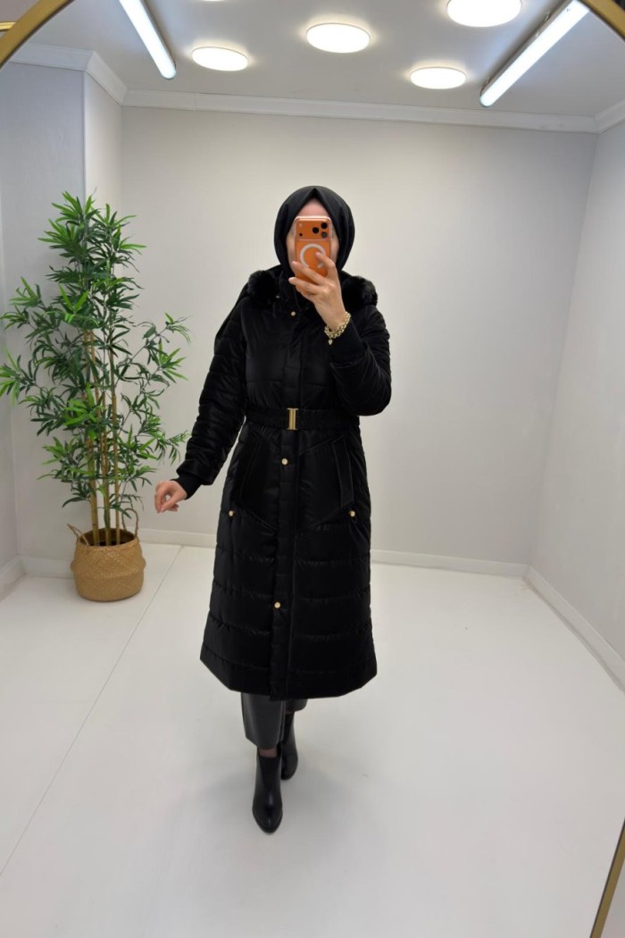Belen Kürk Detaylı Mont Siyah