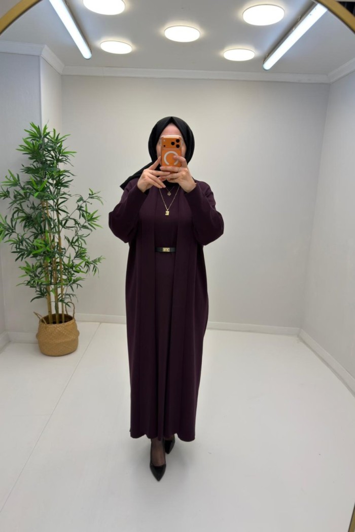 Bera İç Elbiseli Hırka Takım Mürdüm