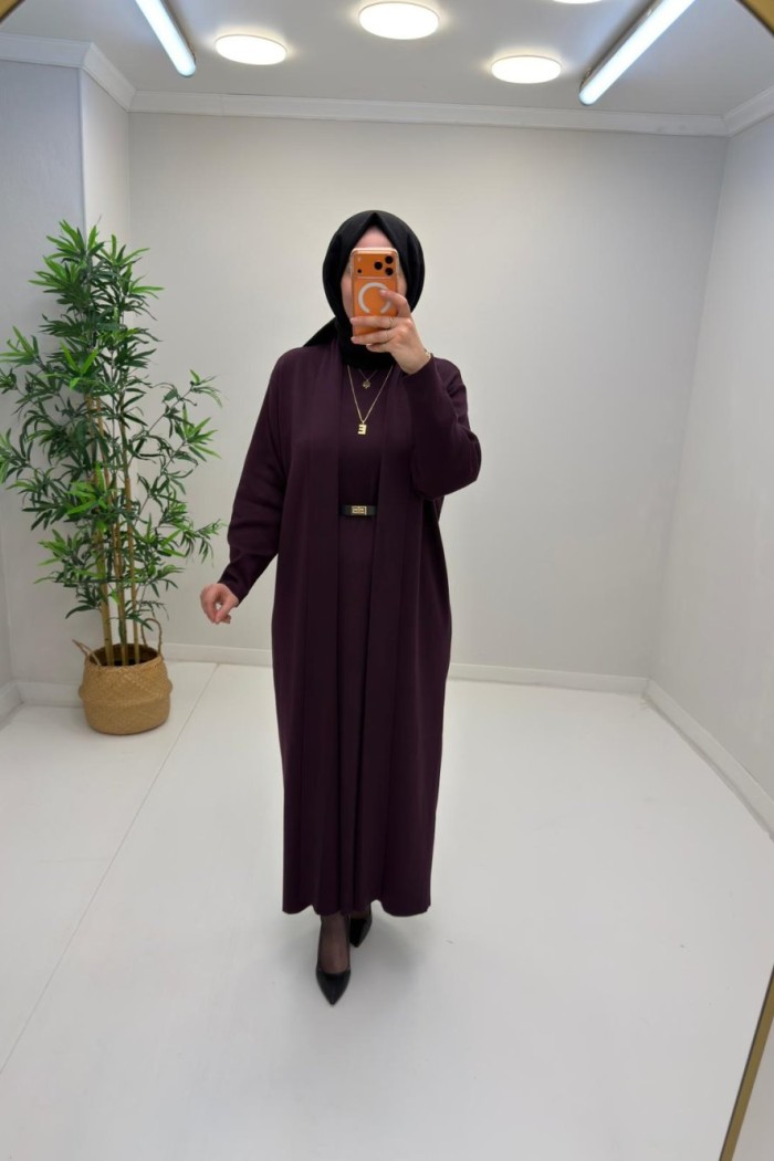 Bera İç Elbiseli Hırka Takım Mürdüm