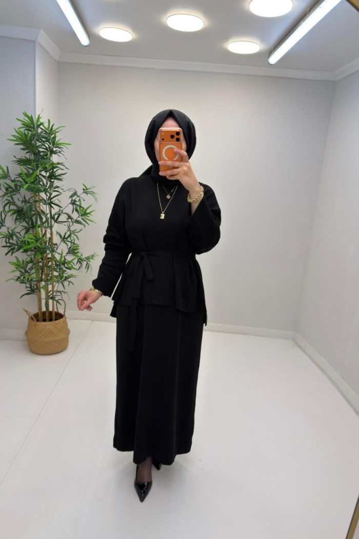 Liya İç Elbiseli Hırka Takım Siyah