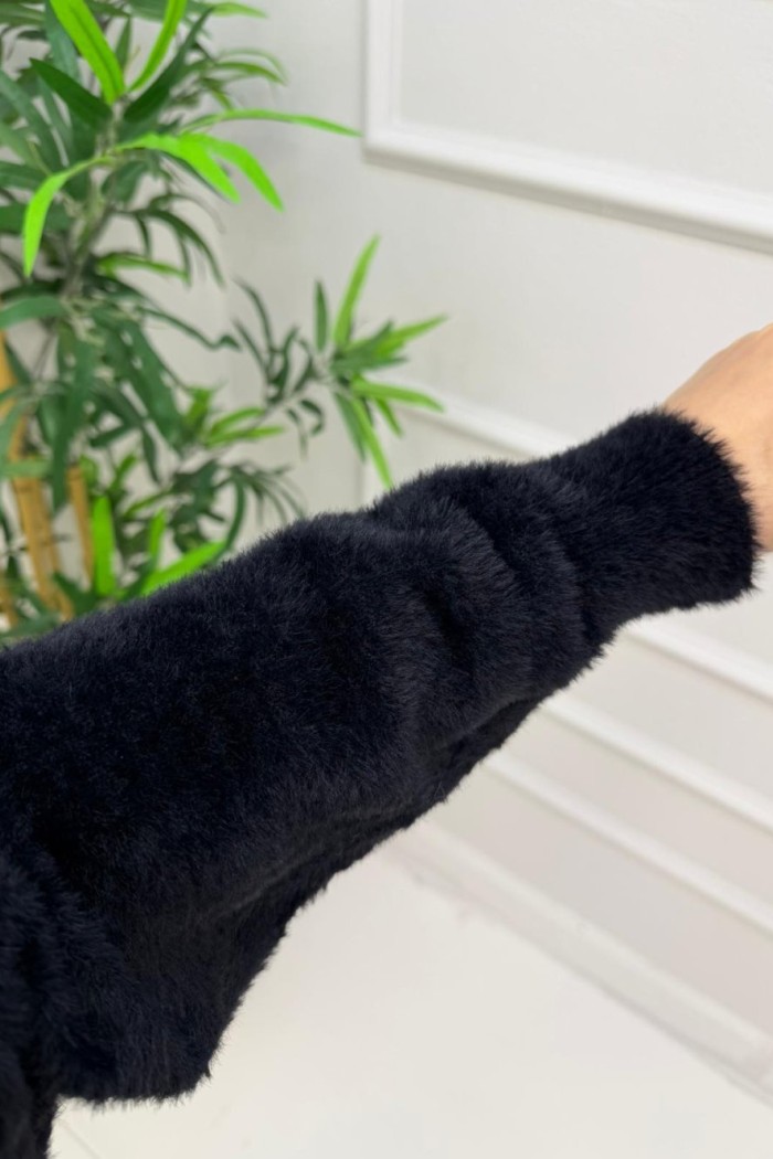 Nefise İnci Detay Angora Hırka Siyah