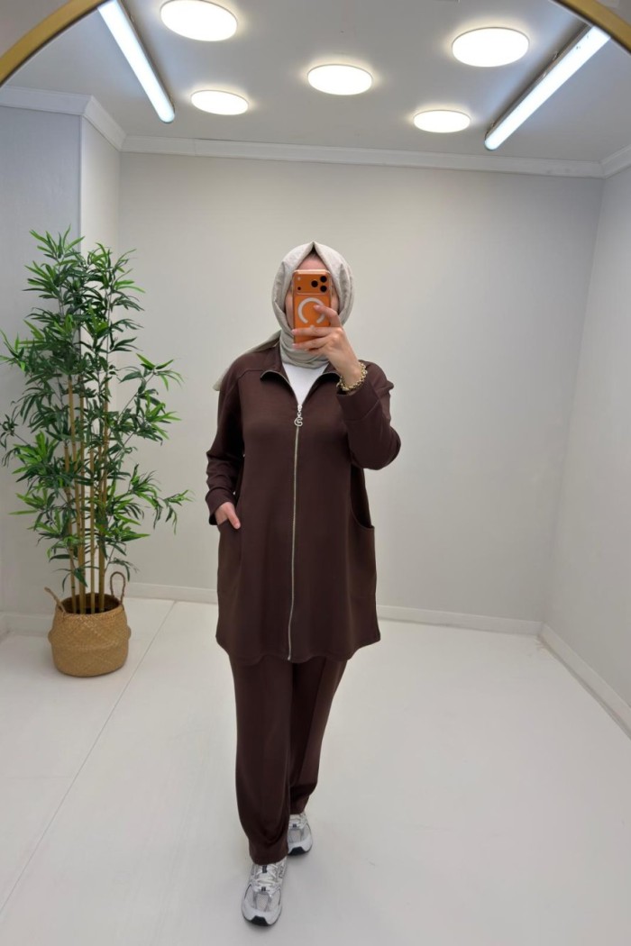 Vesna Pantolonlu Takım Kahverengi