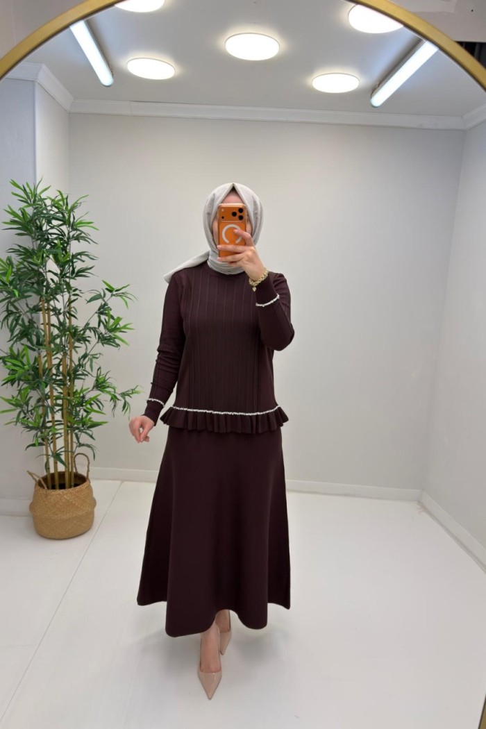 Leydi Etekli Takım Kahverengi