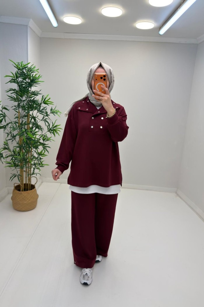 Hera Çıt Çıt Detay Takım Bordo