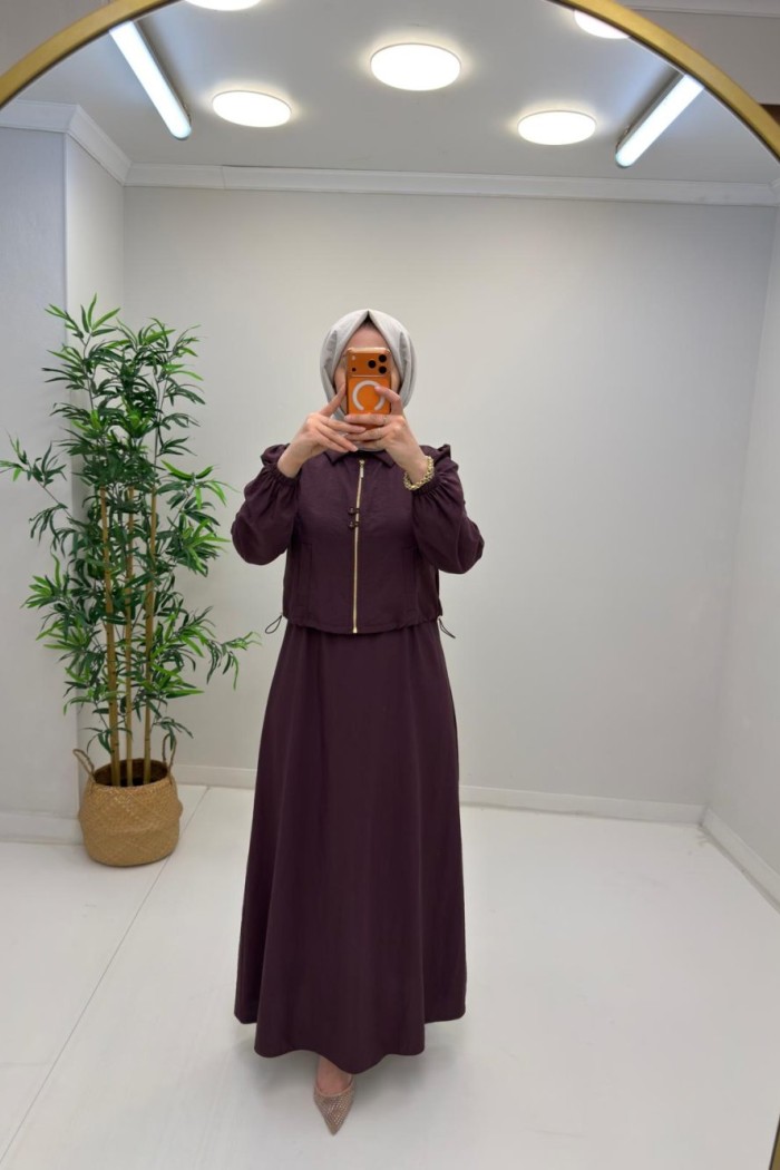 Lisa Yelekli Elbise Mürdüm