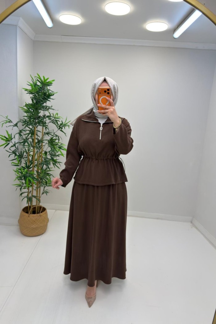 Elçin Etekli Takım Kahverengi