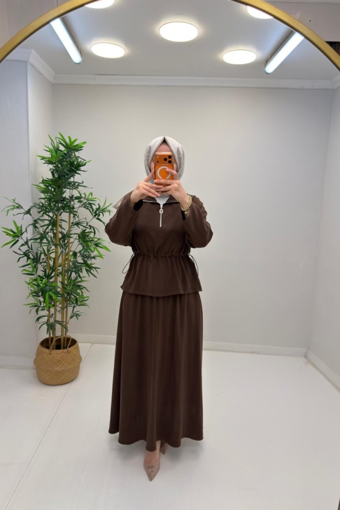 Elçin Etekli Takım Kahverengi
