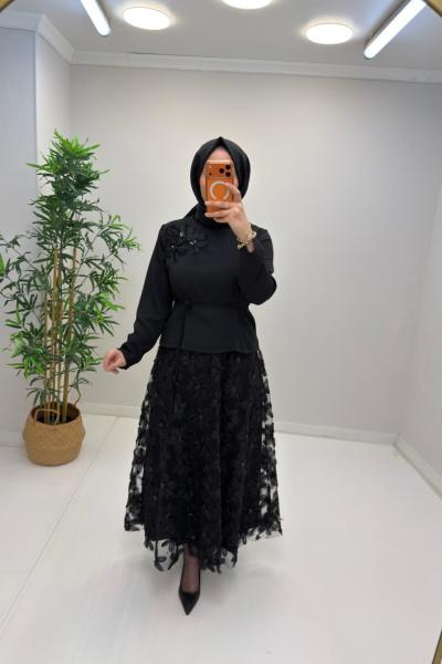 Açelya Etekli Takım Siyah