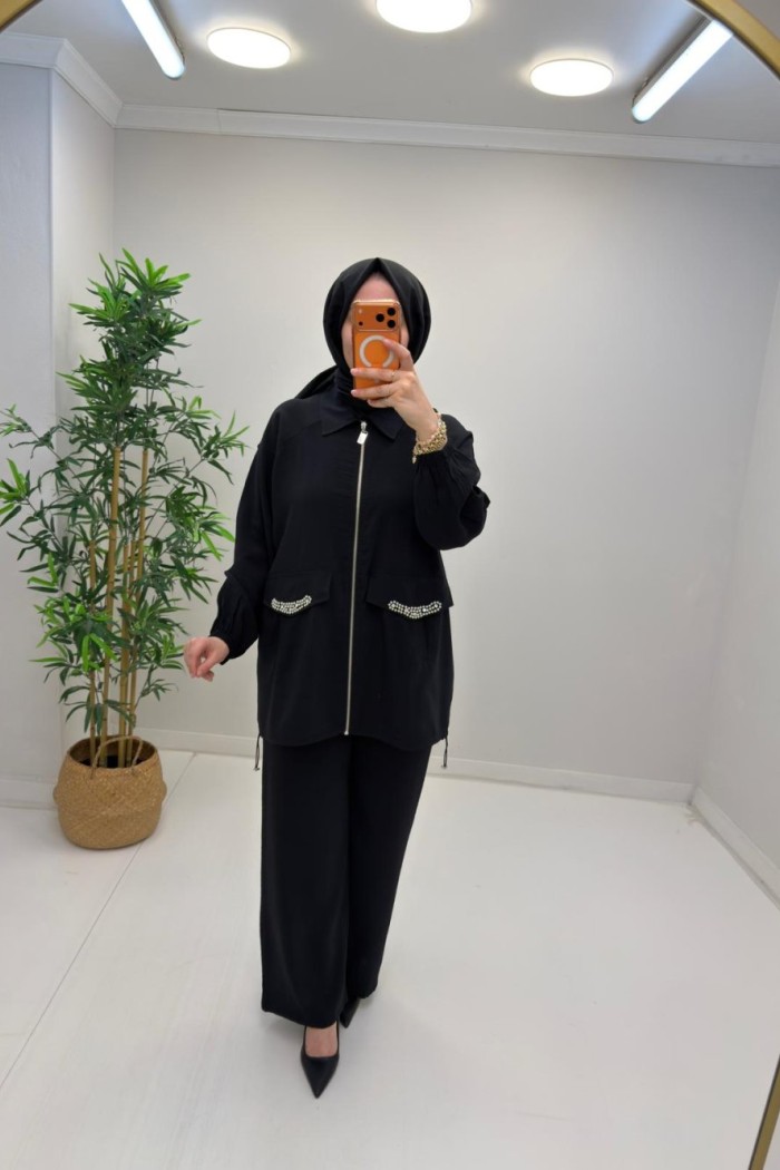 Selin Taşlı Takım Siyah