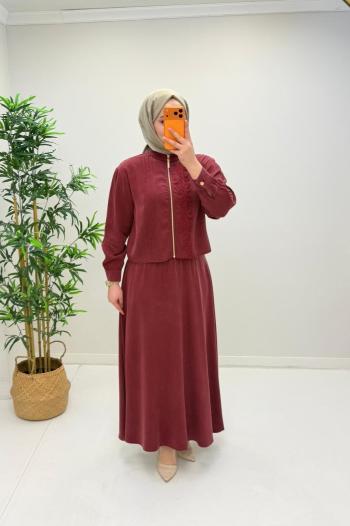 Gül Etekli Takım Bordo