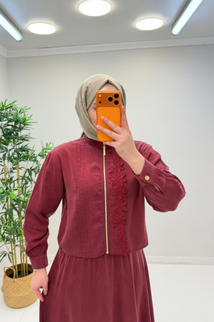 Gül Etekli Takım Bordo