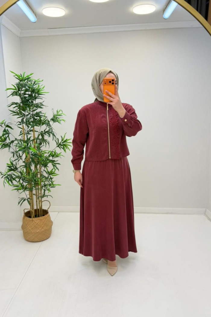 Gül Etekli Takım Bordo