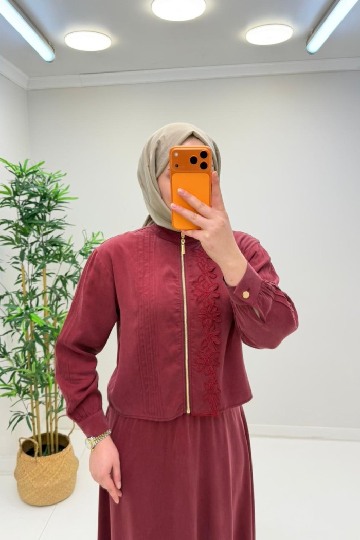 Gül Etekli Takım Bordo
