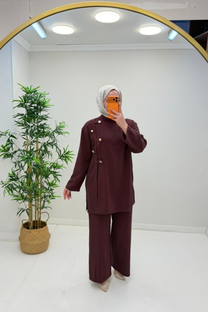 Mişa Pantolonlu Tansel Takım Bordo
