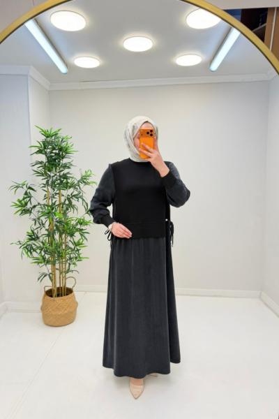 Sare İpek Qupra Elbise  Siyah