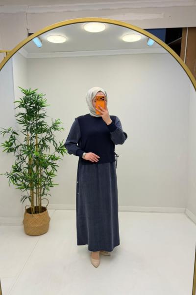 Sare İpek Qupra Elbise  Lacivert