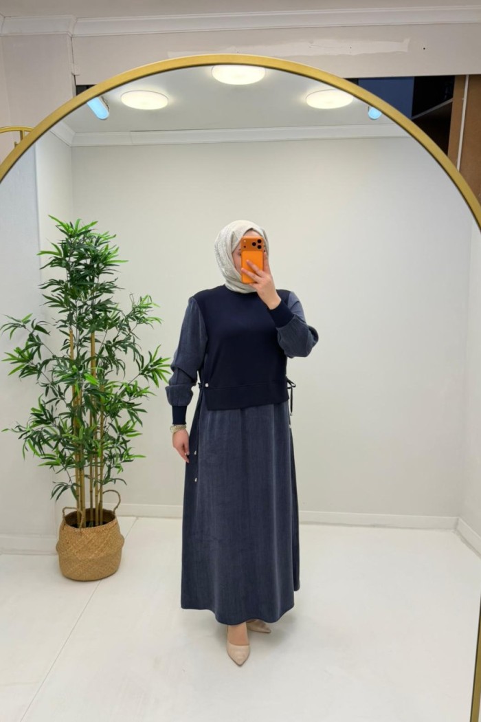 Sare İpek Qupra Elbise  Lacivert