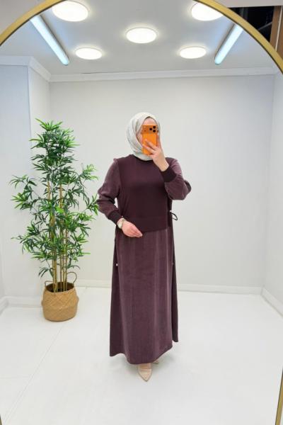 Sare İpek Qupra Elbise  Mürdüm