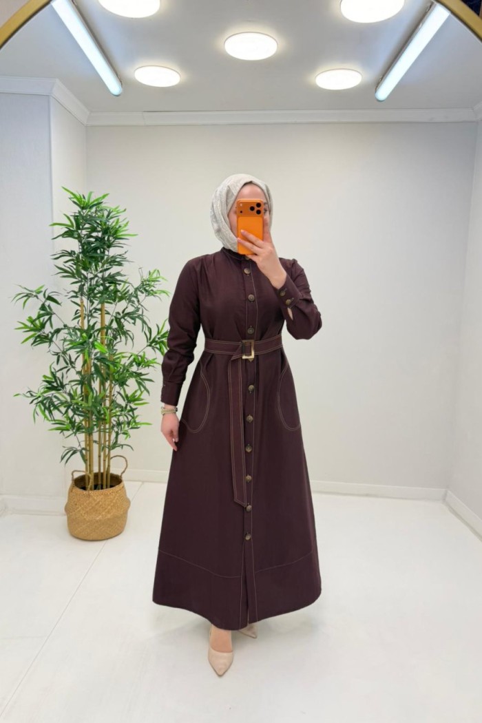 Farah Pamuklu Paraşüt Kemerlli Elbise Bordo
