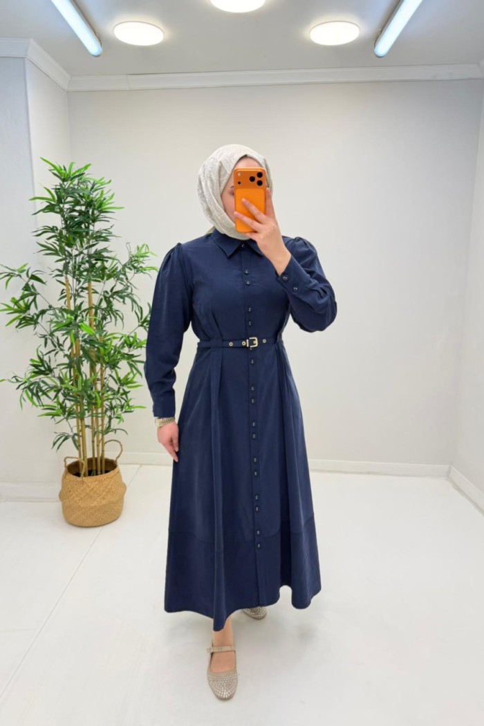 Esvet Kemer Detay Elbise  Lacivert