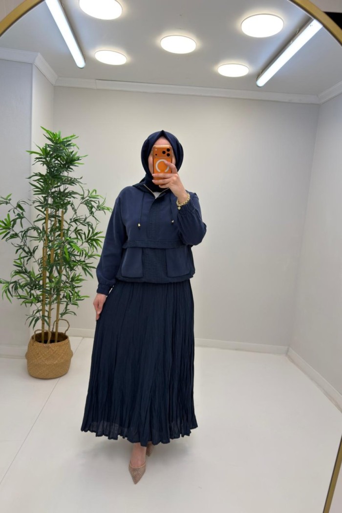 Palmiye Etekli Takım Lacivert