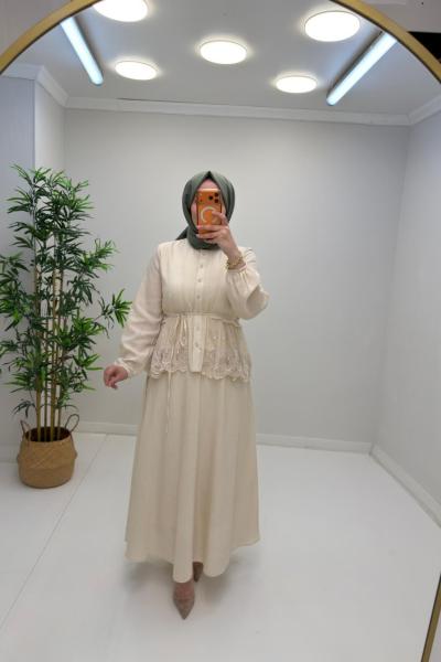Leyla Etekli takım Krem
