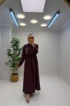 Sabina Tensel Nakış Taş Detaylı Elbise Mürdüm