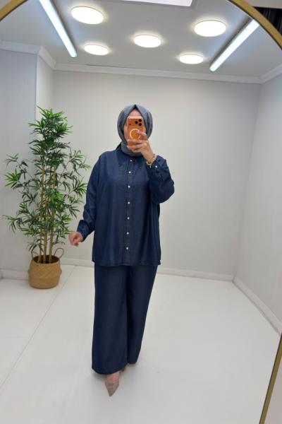 Mabel Taşlı Tensel Kot Takım Lacivert