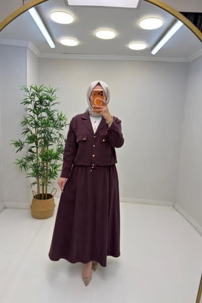 Yaze Etekli Takım Mürdüm