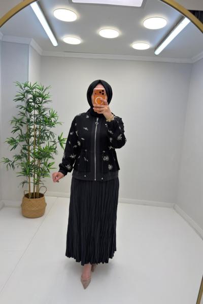Lara İşlemeli Etekli Takım Siyah