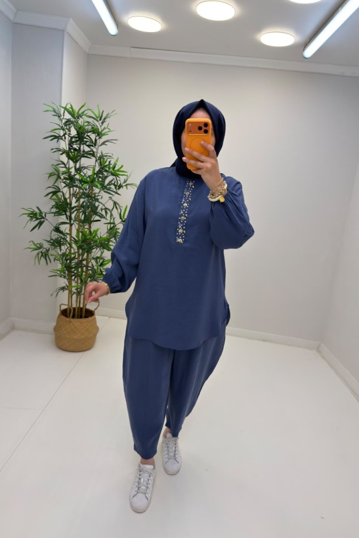 Puane Deniz Pantolonlu Takım  İndigo Mavi