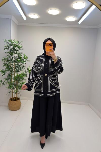 Merwish Rosy Pamuk Vual Tunik Siyah