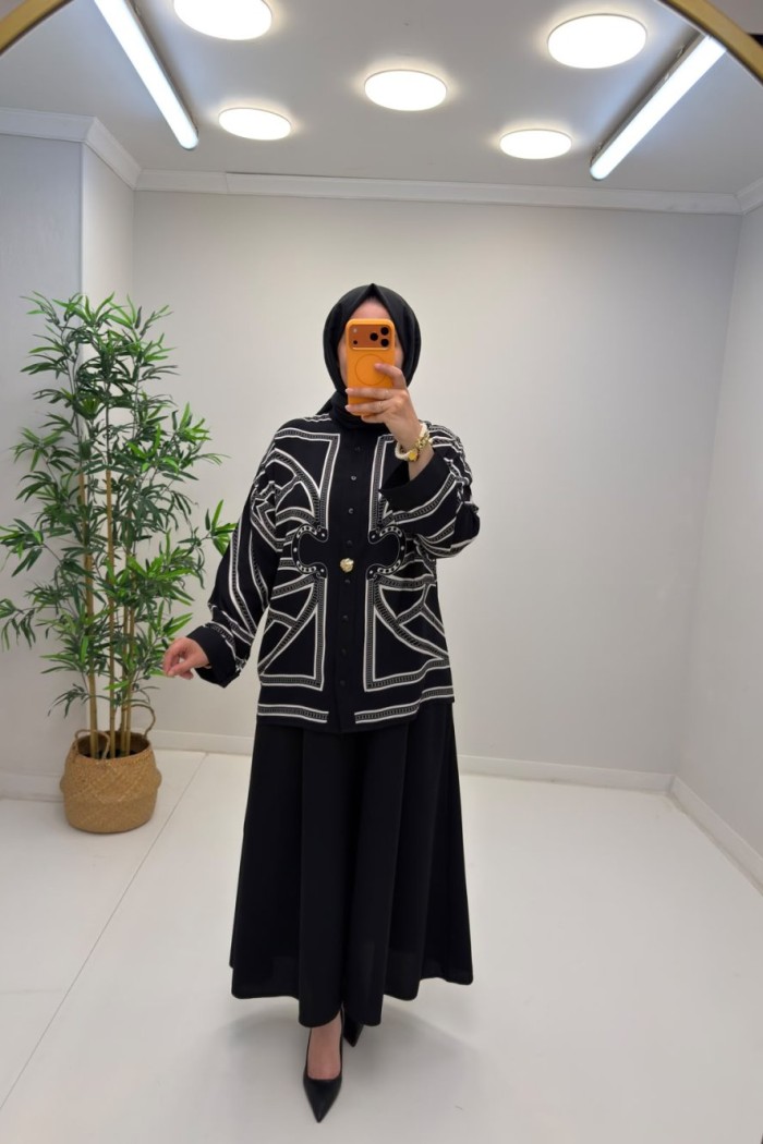 Merwish Rosy Pamuk Vual Tunik Siyah