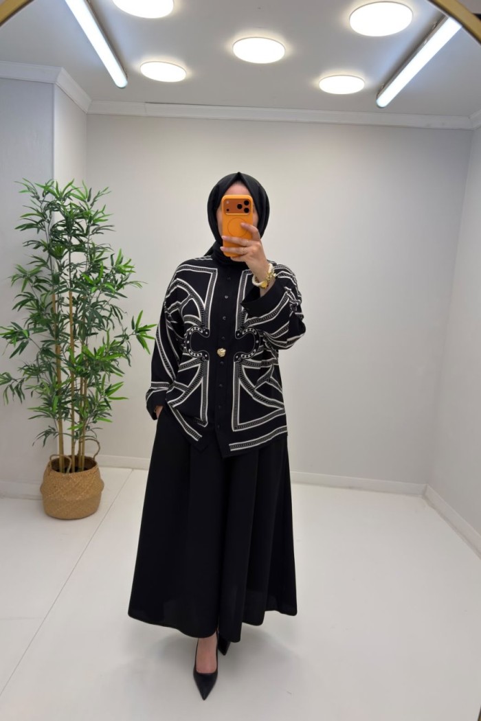 Merwish Rosy Pamuk Vual Tunik Siyah