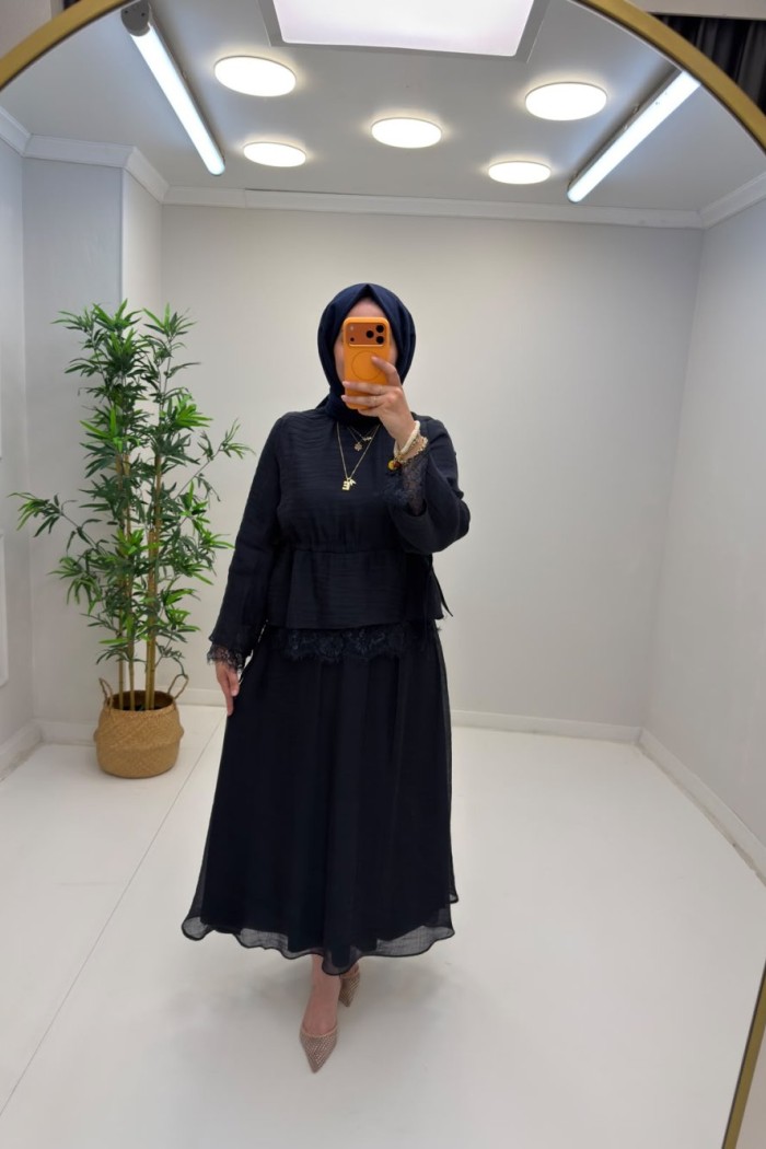 Puane Leydi Etekli Takım Lacivert