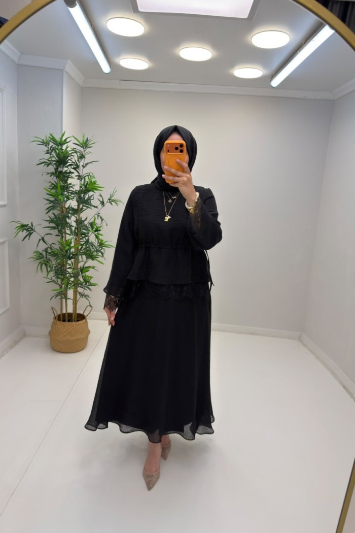 Puane Leydi Etekli Takım Siyah