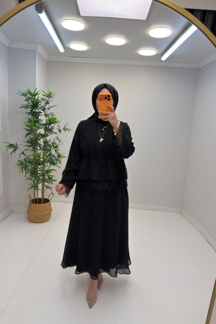 Puane Leydi Etekli Takım Siyah