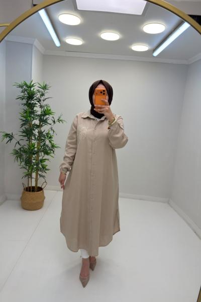 Puane Gül Detay Gömlek Kap Krem