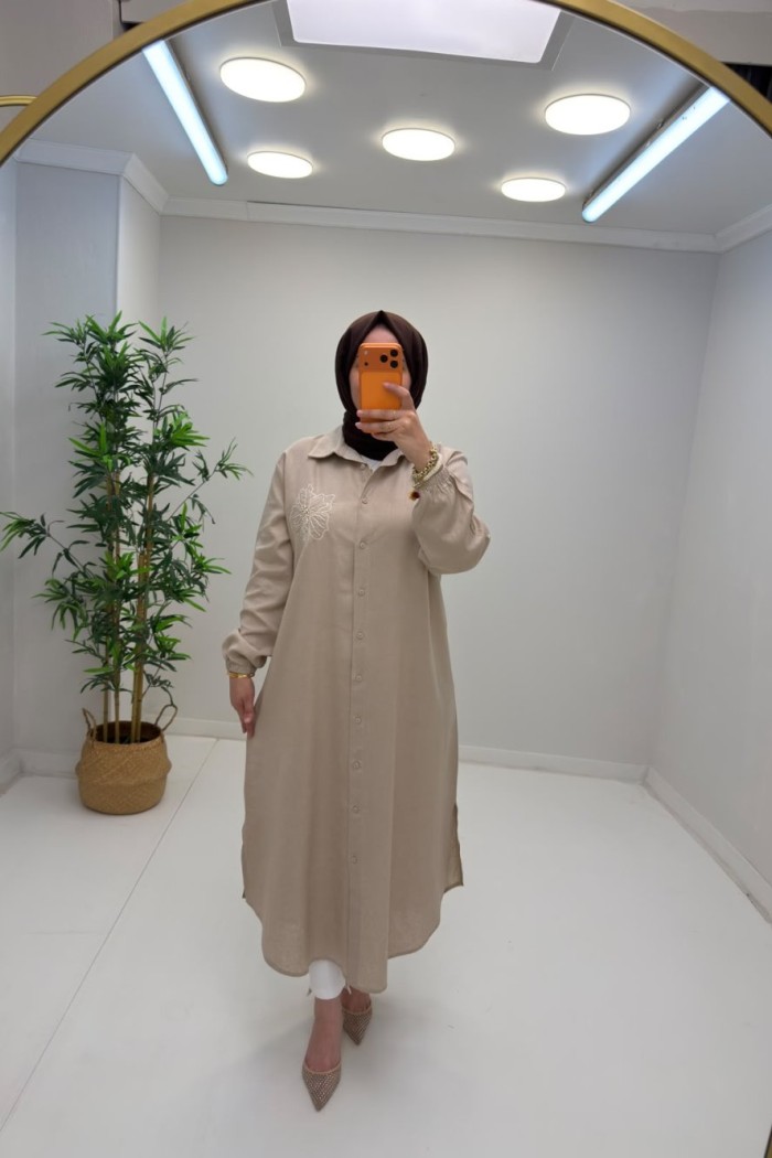 Puane Gül Detay Gömlek Kap Krem
