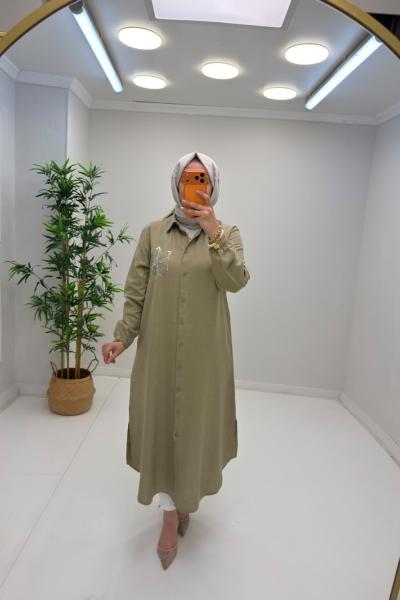 Puane Gül Detay Gömlek Kap Yeşil