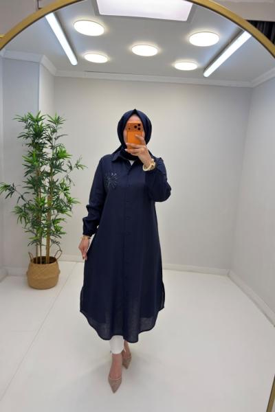Puane Gül Detay Gömlek Kap Lacivert