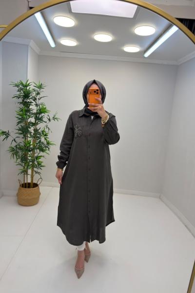 Puane Gül Detay Gömlek Kap Gri