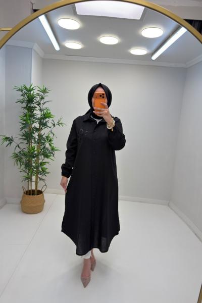 Puane Gül Detay Gömlek Kap Siyah