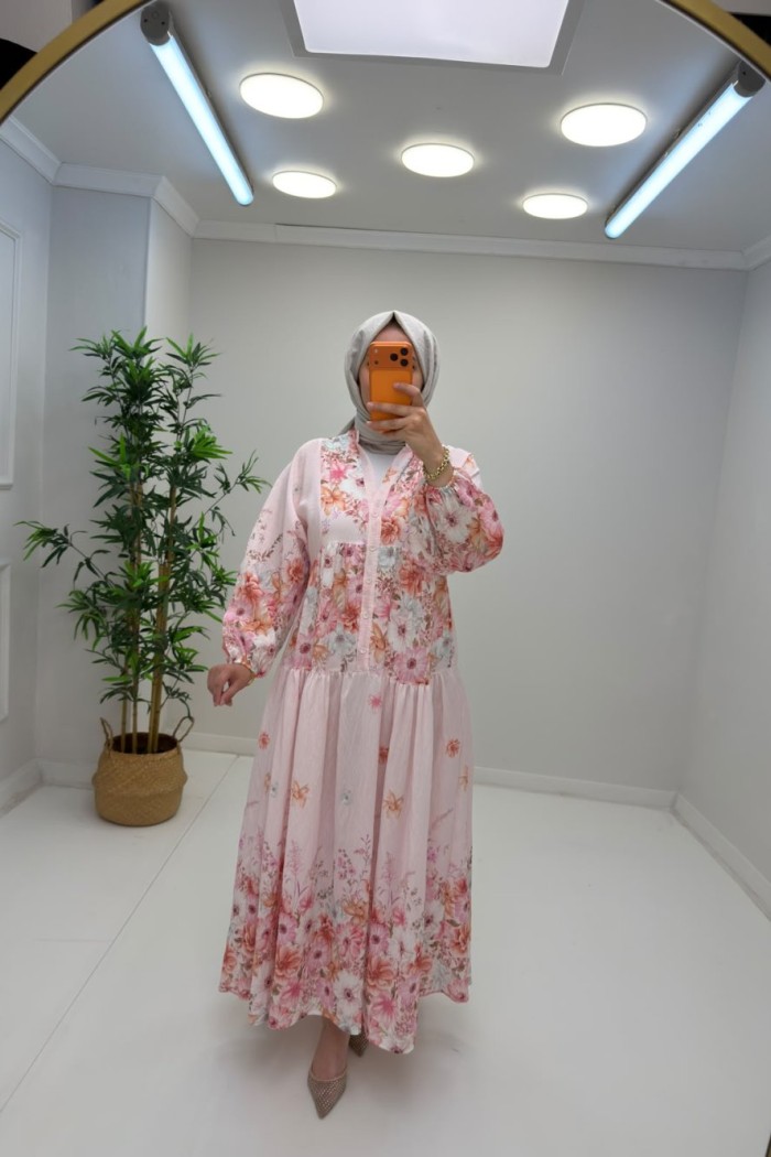 Aşhilda Desenli Elbise Pembe