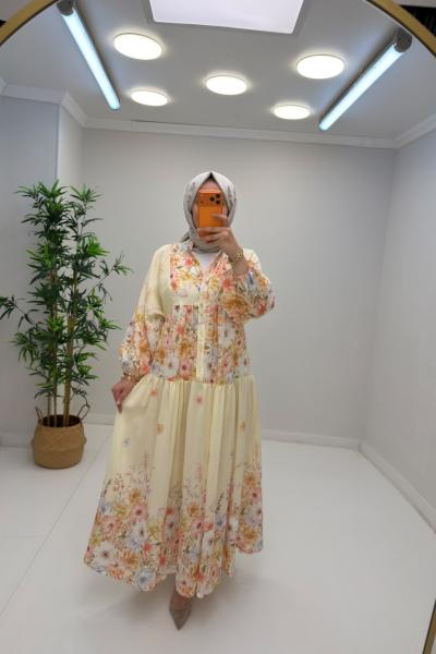Aşhilda Desenli Elbise Sarı
